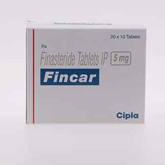 Fincar 5mg tablets and packaging, containing Finasteride for treating male pattern hair loss and managing prostate conditions.