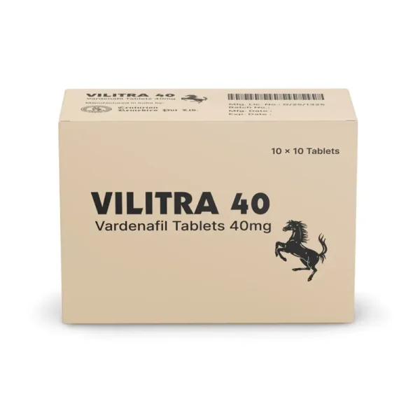 Vilitra 40mg packaging and tablets featuring Vardenafil, a trusted solution for erectile dysfunction treatment.